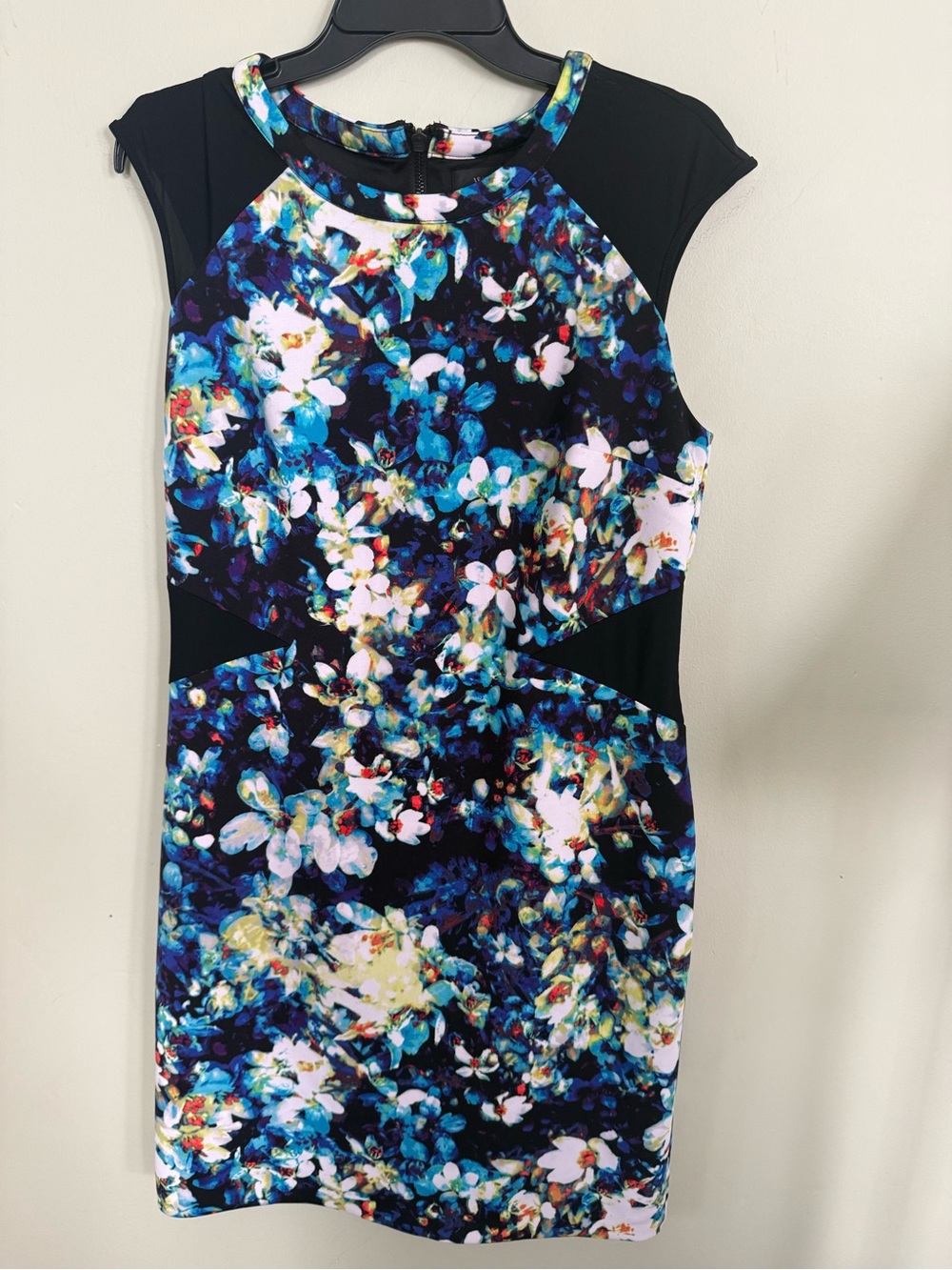 Worthington Black Floral Sheath Dress with Blue and White Accents